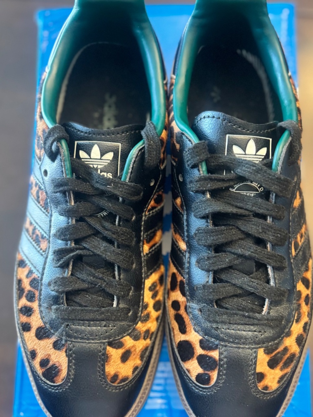 Adidas Women's Samba OG Black Green Leopard Sneakers - Picture 2 of 7